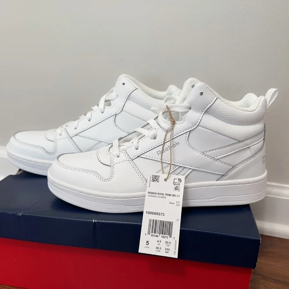 Reebok White High-Top Sneakers with Padded Ankle